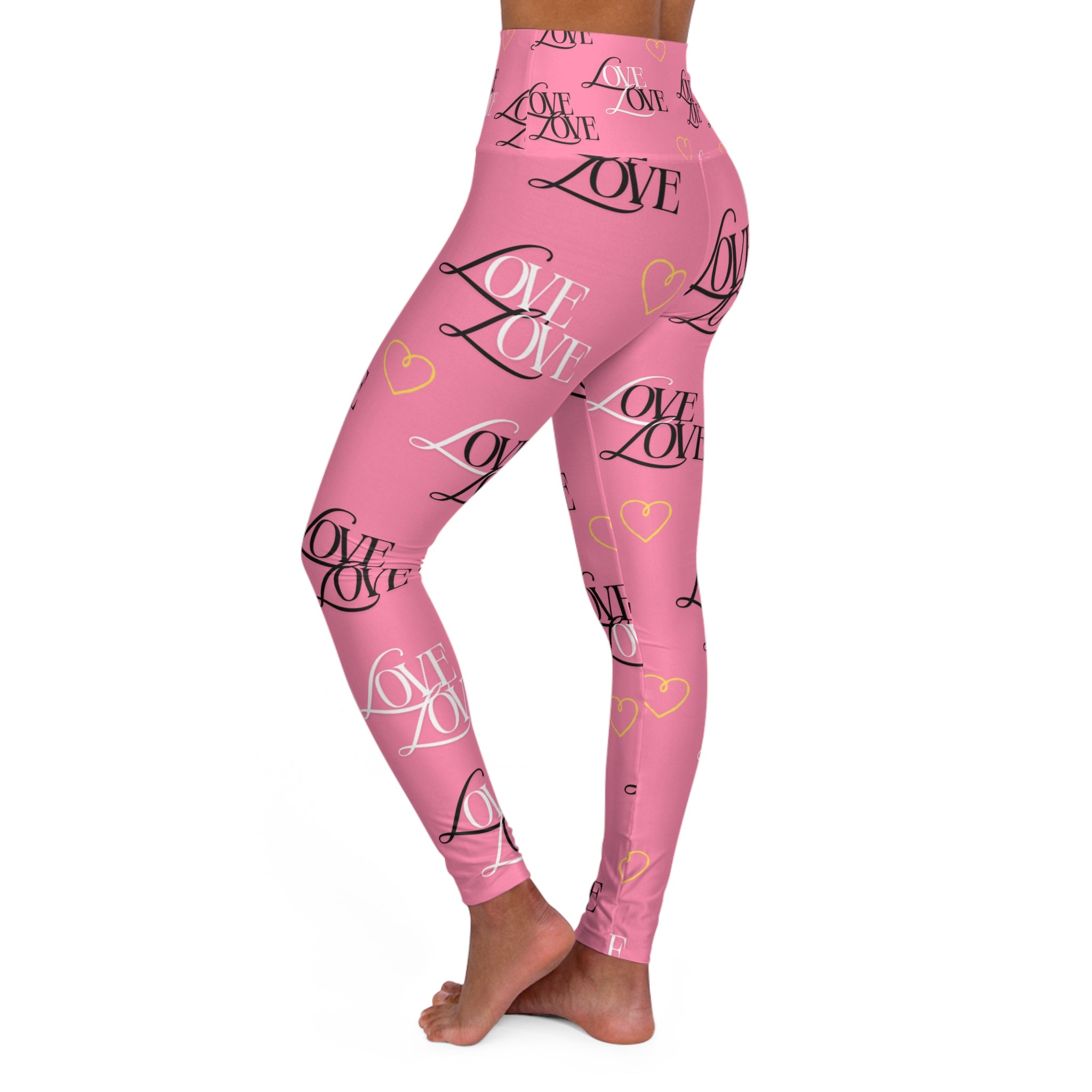 High Waisted Love Print Yoga Leggings | Trendy Workout Gear, Fitness Apparel, Cute Activewear, Gift for Her, Stylish Leggings