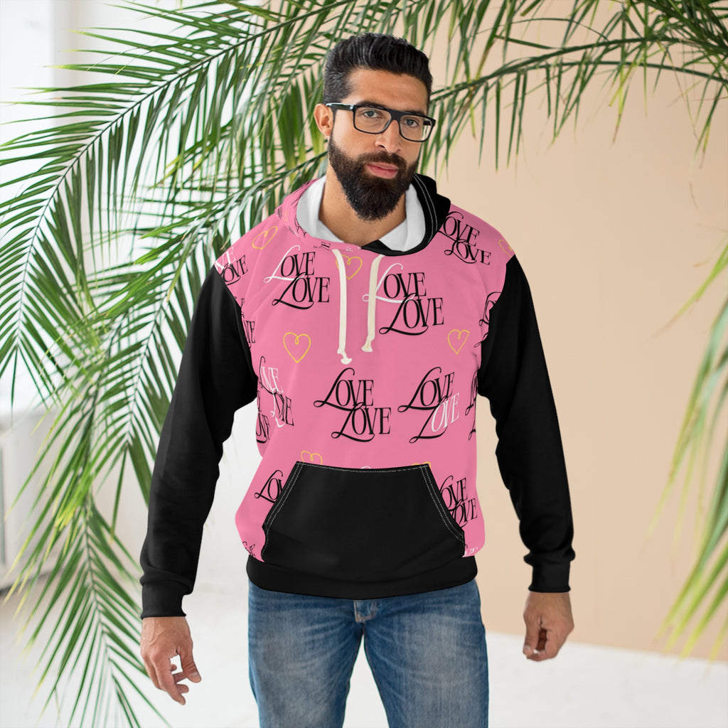 Stylish Love Print Hoodie, Cozy Pullover Sweatshirt for Couples, Ideal Valentine's Gift, Casual Wear for Everyday Comfort, Trendy Streetwear