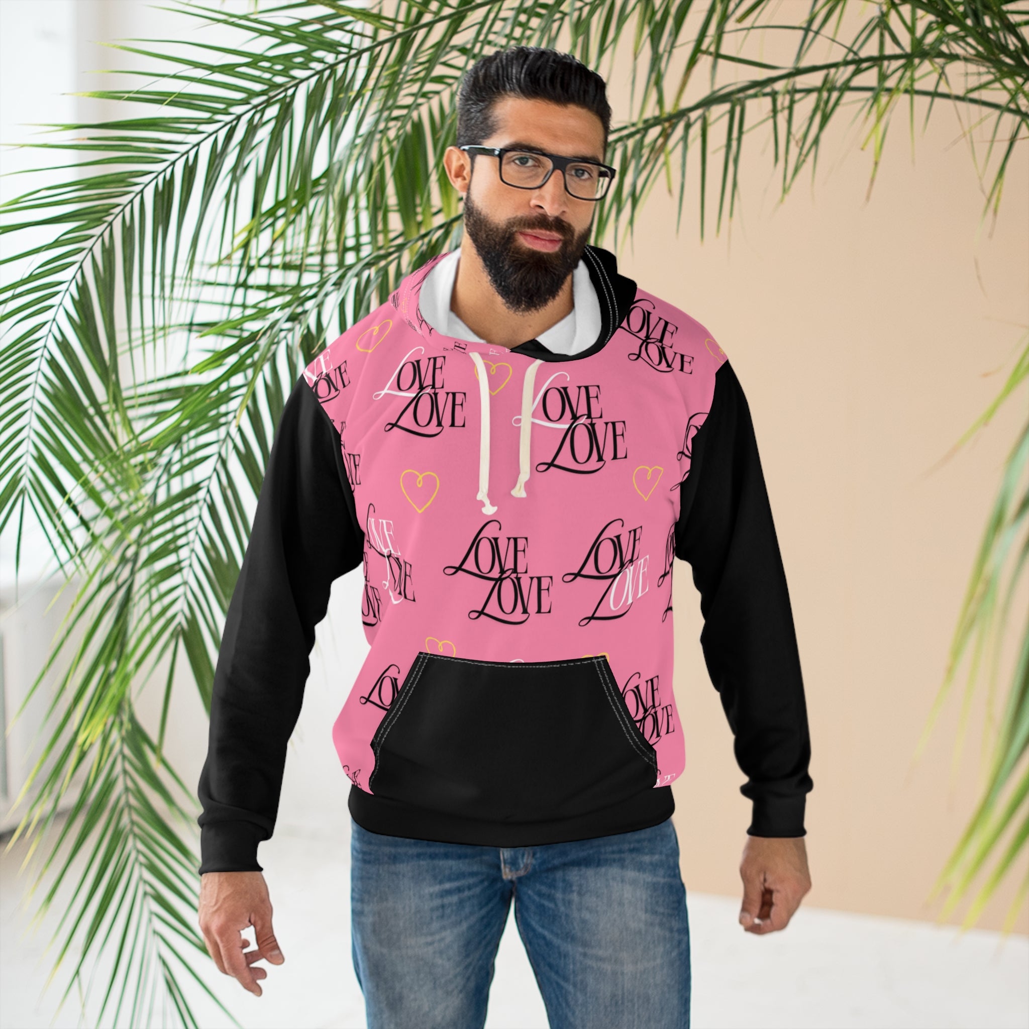 Stylish Love Print Hoodie, Cozy Pullover Sweatshirt for Couples, Ideal Valentine's Gift, Casual Wear for Everyday Comfort, Trendy Streetwear