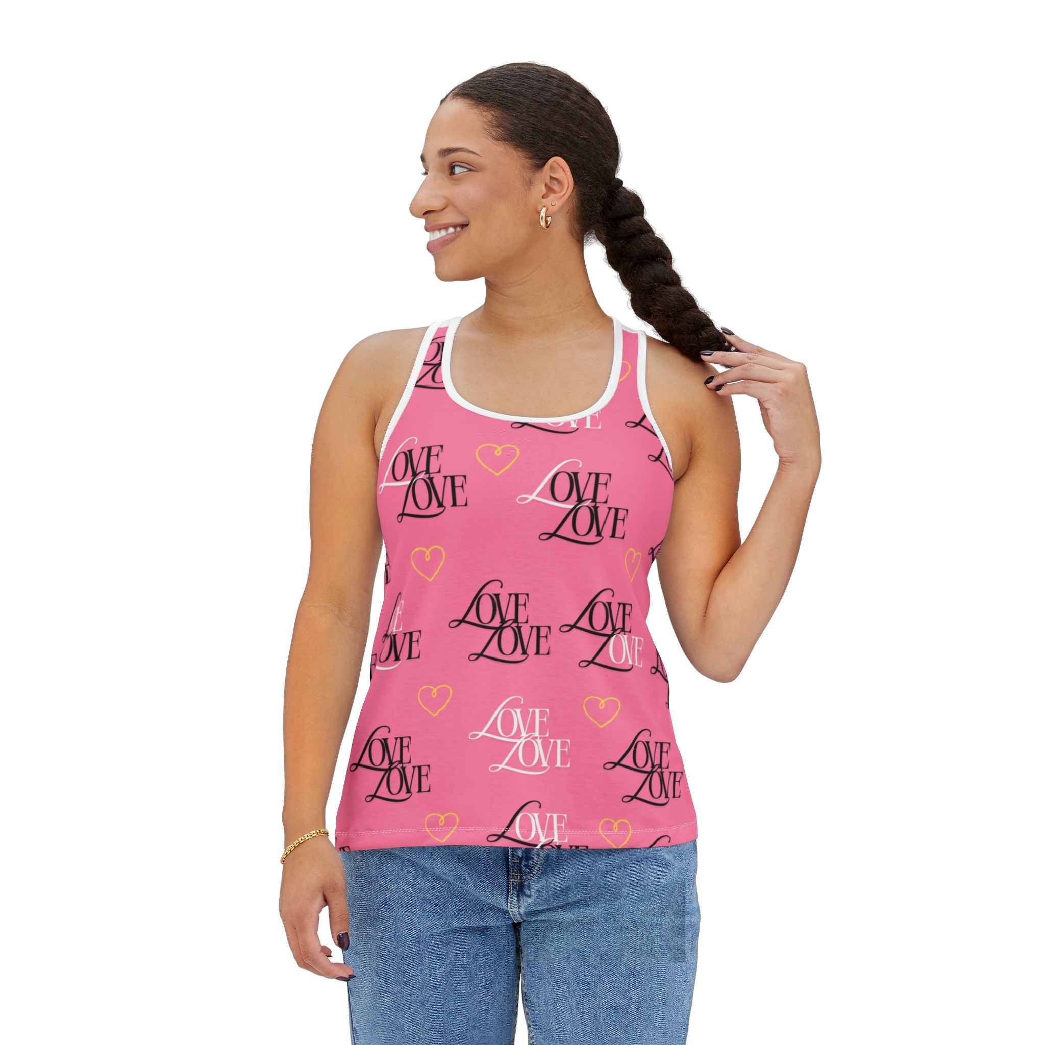 Romantic Love Tank Top, Cute Summer Top, Valentine’s Day Gift, Casual Wear, Love Print Tank, Heart Pattern Shirt