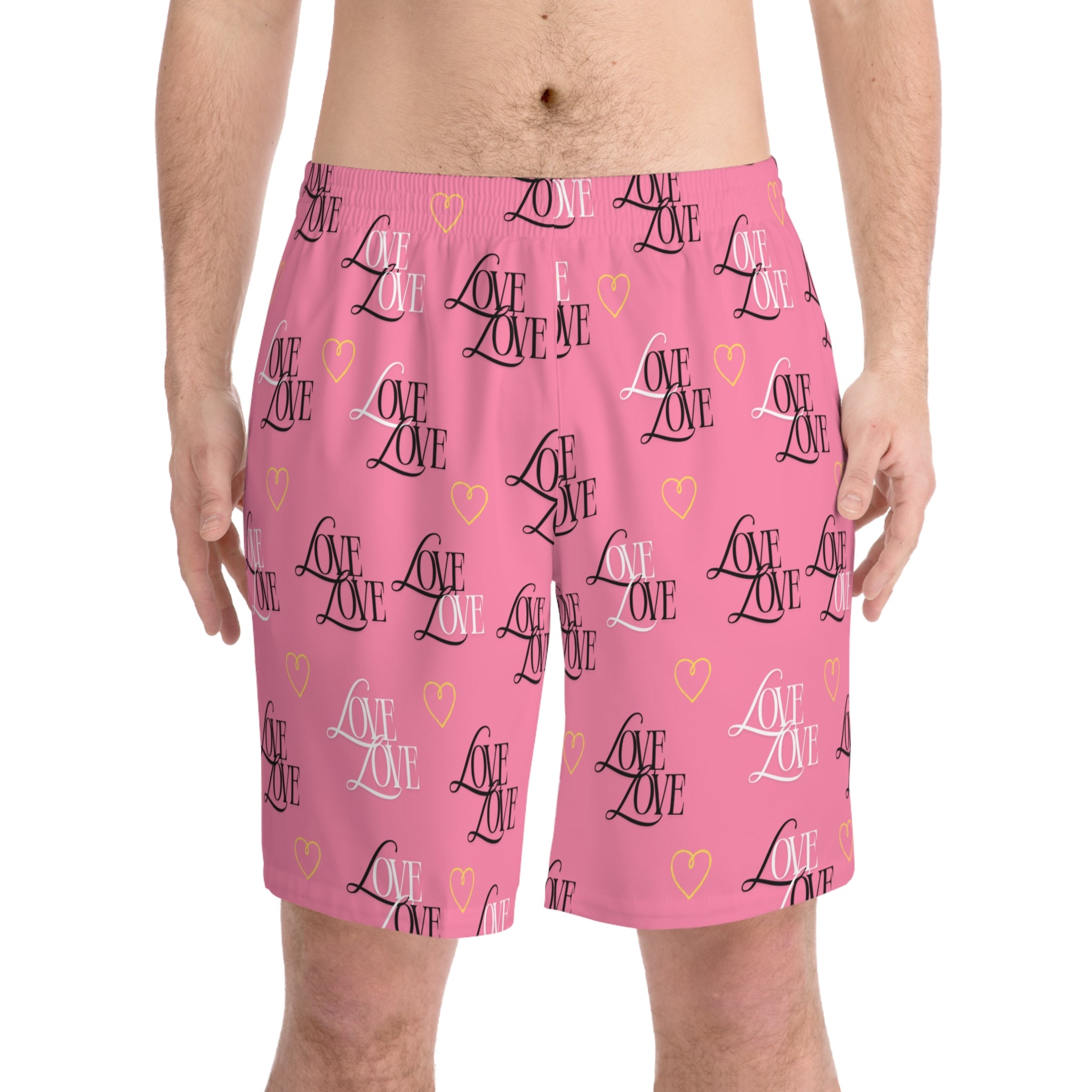 Men's Love Print Beach Shorts - Fun Summer Swimwear, Vacation Essential, Gift for Him, Perfect for Pool Parties, Casual Beachwear