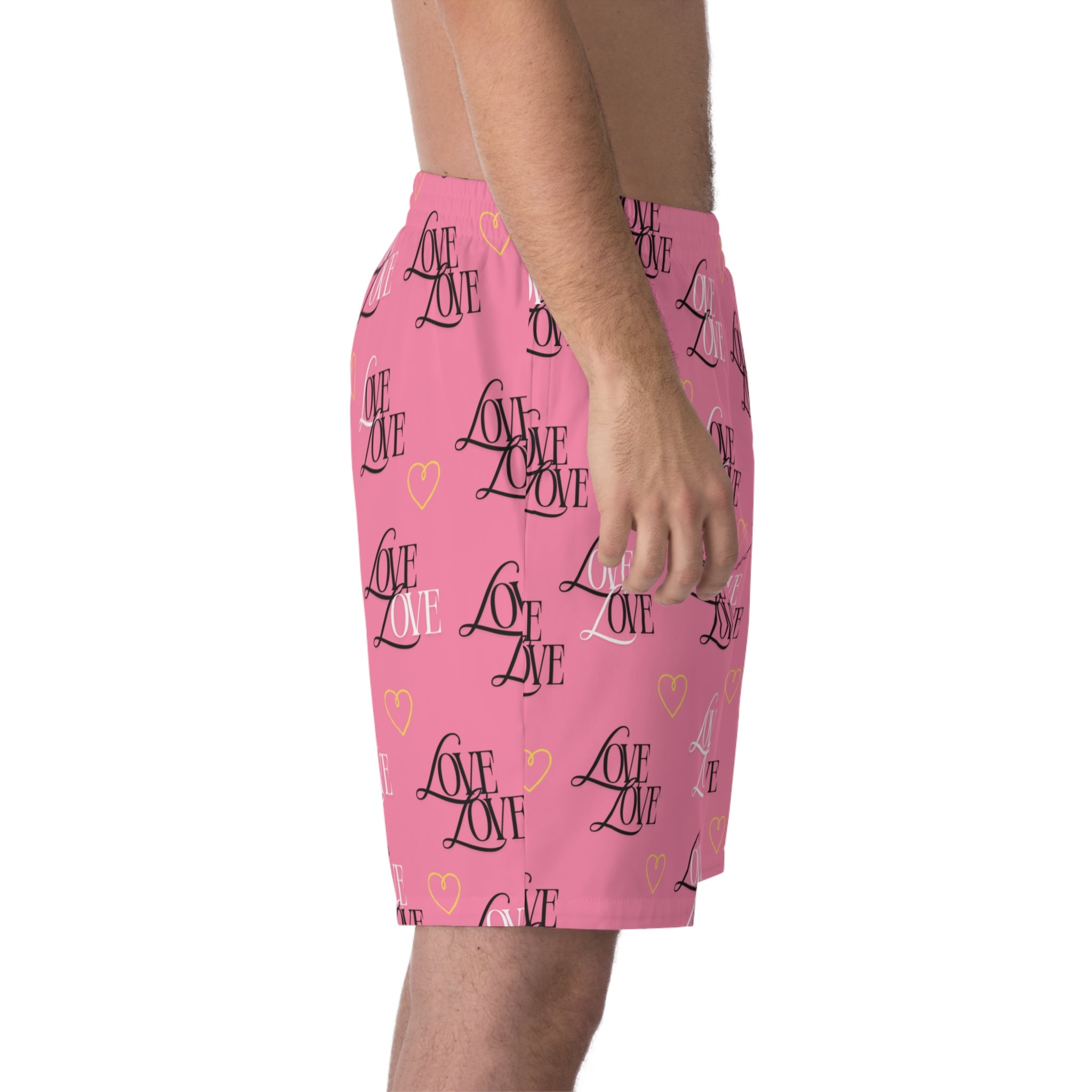 Men's Love Print Beach Shorts - Fun Summer Swimwear, Vacation Essential, Gift for Him, Perfect for Pool Parties, Casual Beachwear