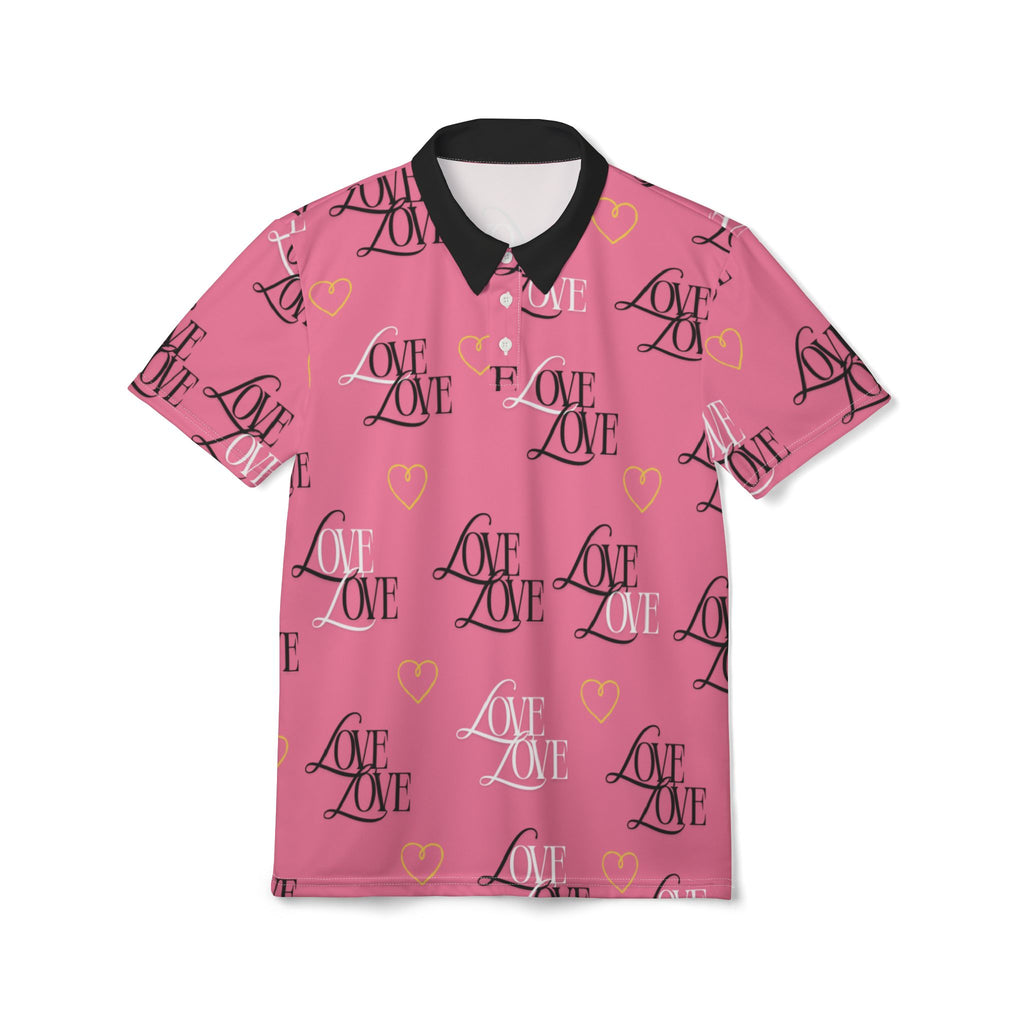 Romantic Love Polo Shirt, Fun Casual Wear, Perfect for Date Nights, Valentine's Day Gift, Vibrant Summer Style, AOP Love Patterns