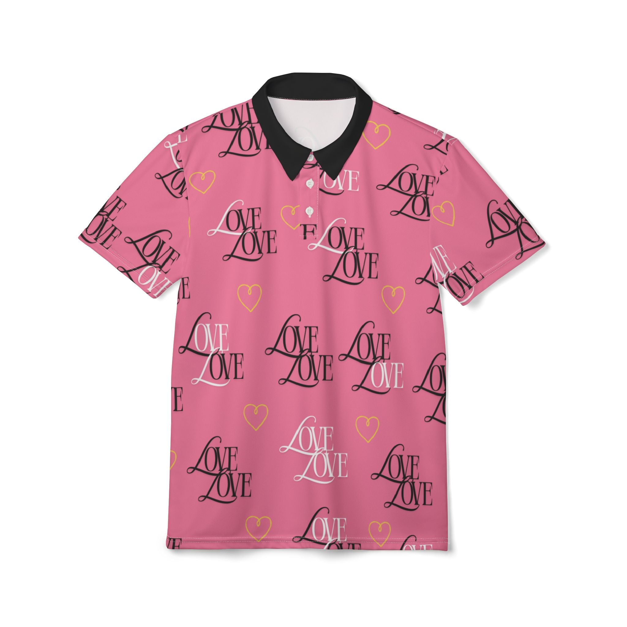 Romantic Love Polo Shirt, Fun Casual Wear, Perfect for Date Nights, Valentine's Day Gift, Vibrant Summer Style, AOP Love Patterns
