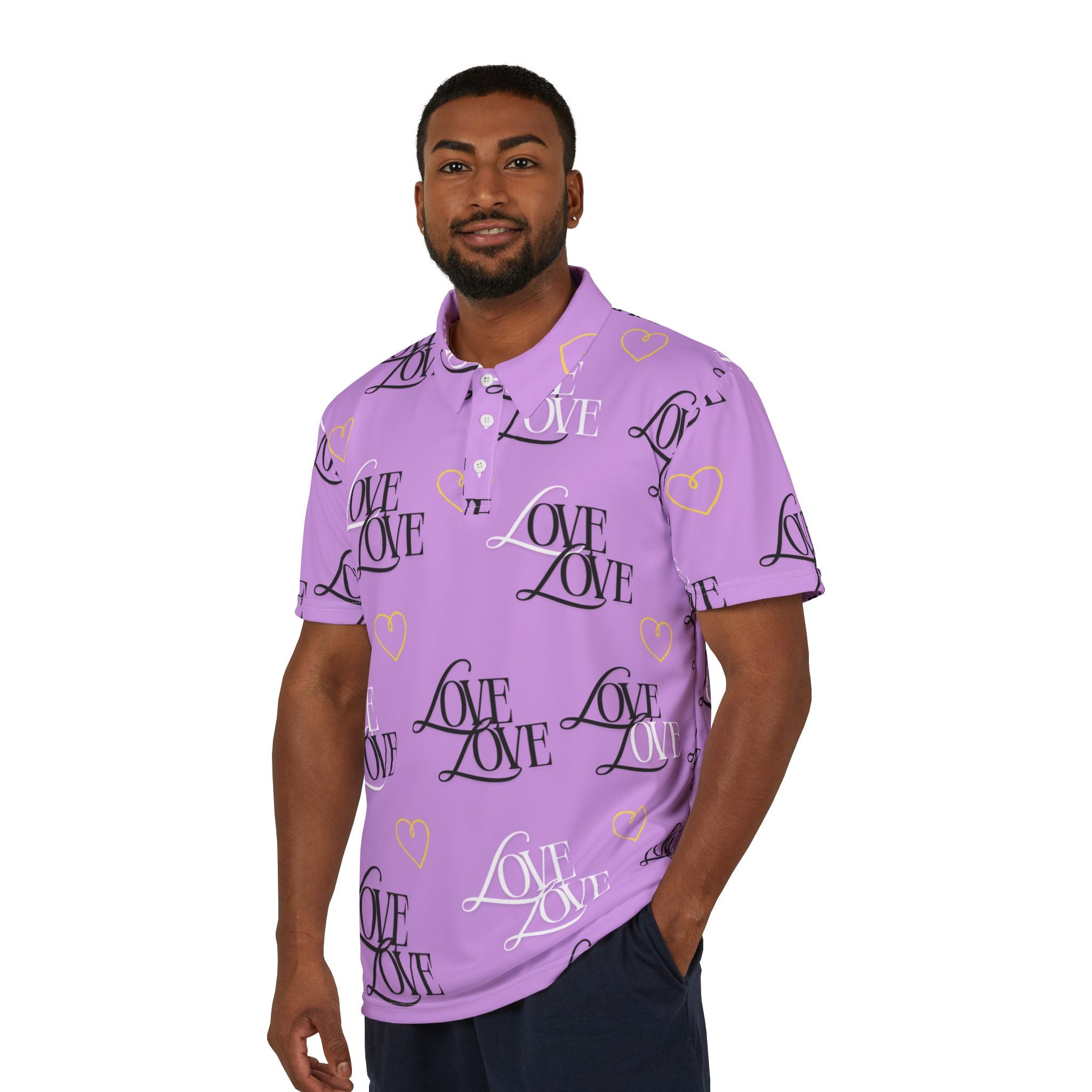 Copy of Romantic Love Polo Shirt, Fun Casual Wear, Perfect for Date Nights, Valentine's Day Gift, Vibrant Summer Style, AOP Love Patterns