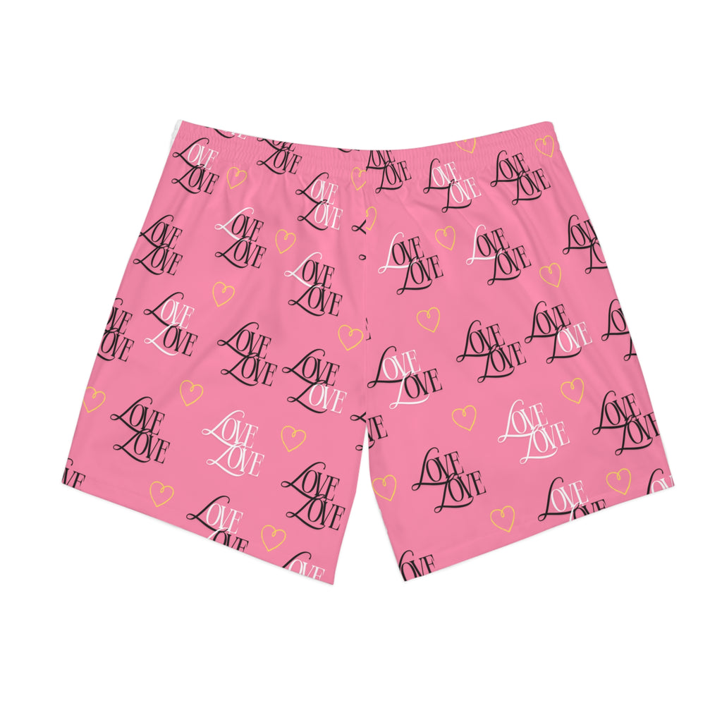 Men's Love Print Beach Shorts - Fun Summer Swimwear, Vacation Essential, Gift for Him, Perfect for Pool Parties, Casual Beachwear