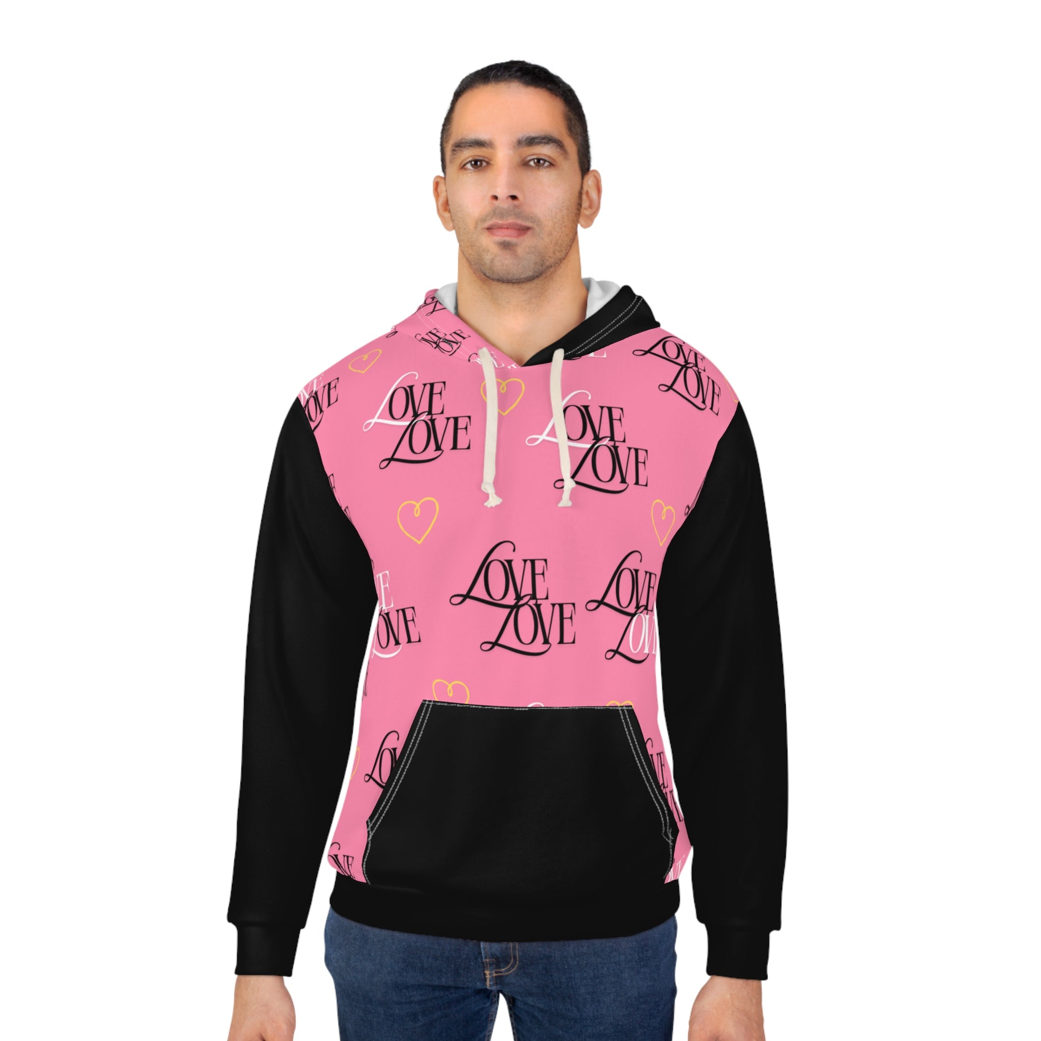 Stylish Love Print Hoodie, Cozy Pullover Sweatshirt for Couples, Ideal Valentine's Gift, Casual Wear for Everyday Comfort, Trendy Streetwear