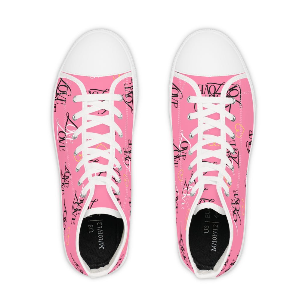 Trendy High Top Sneakers with Love Design, Casual Footwear, Valentine's Day Gift, Street Style Shoes, Custom Sneakers