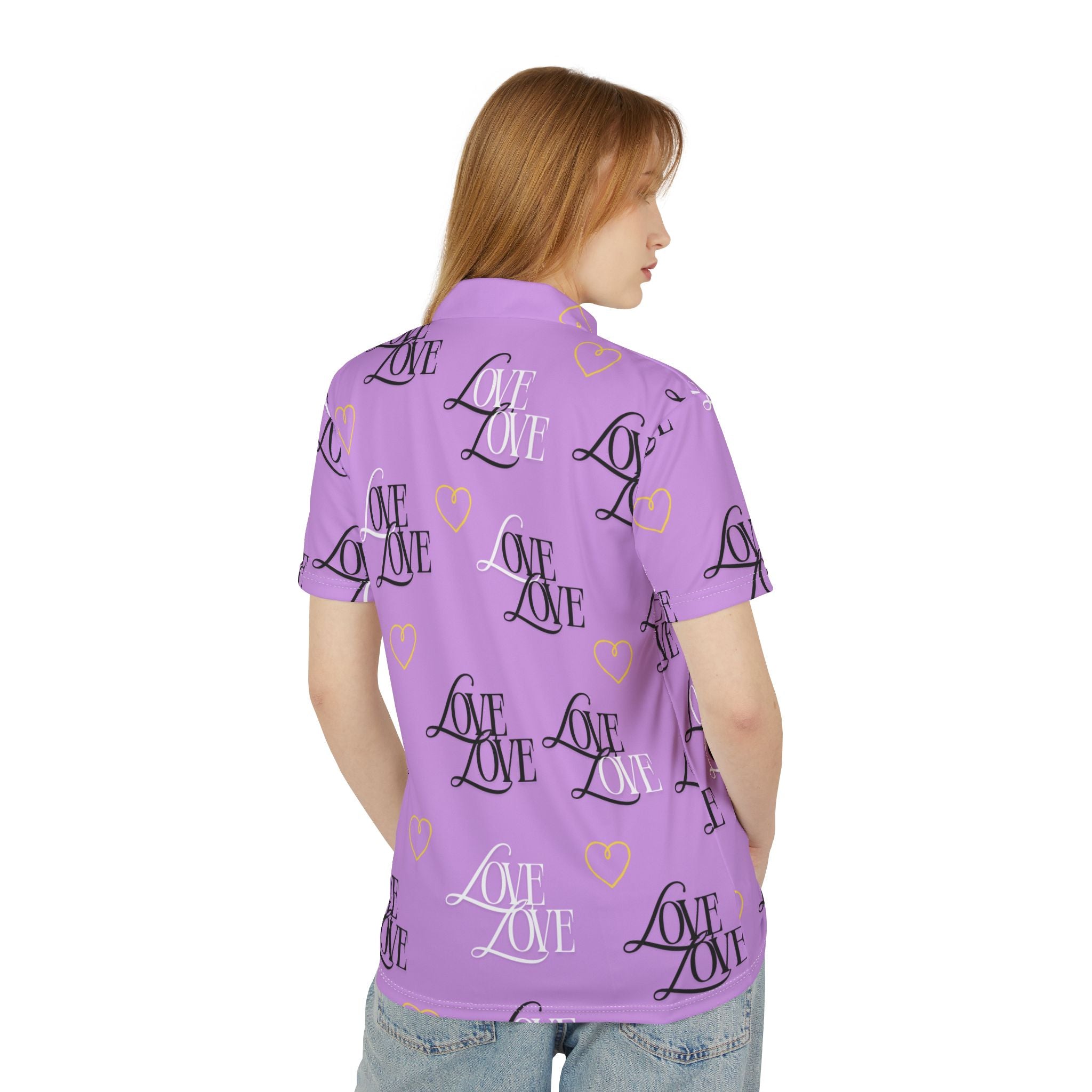 Copy of Romantic Love Polo Shirt, Fun Casual Wear, Perfect for Date Nights, Valentine's Day Gift, Vibrant Summer Style, AOP Love Patterns