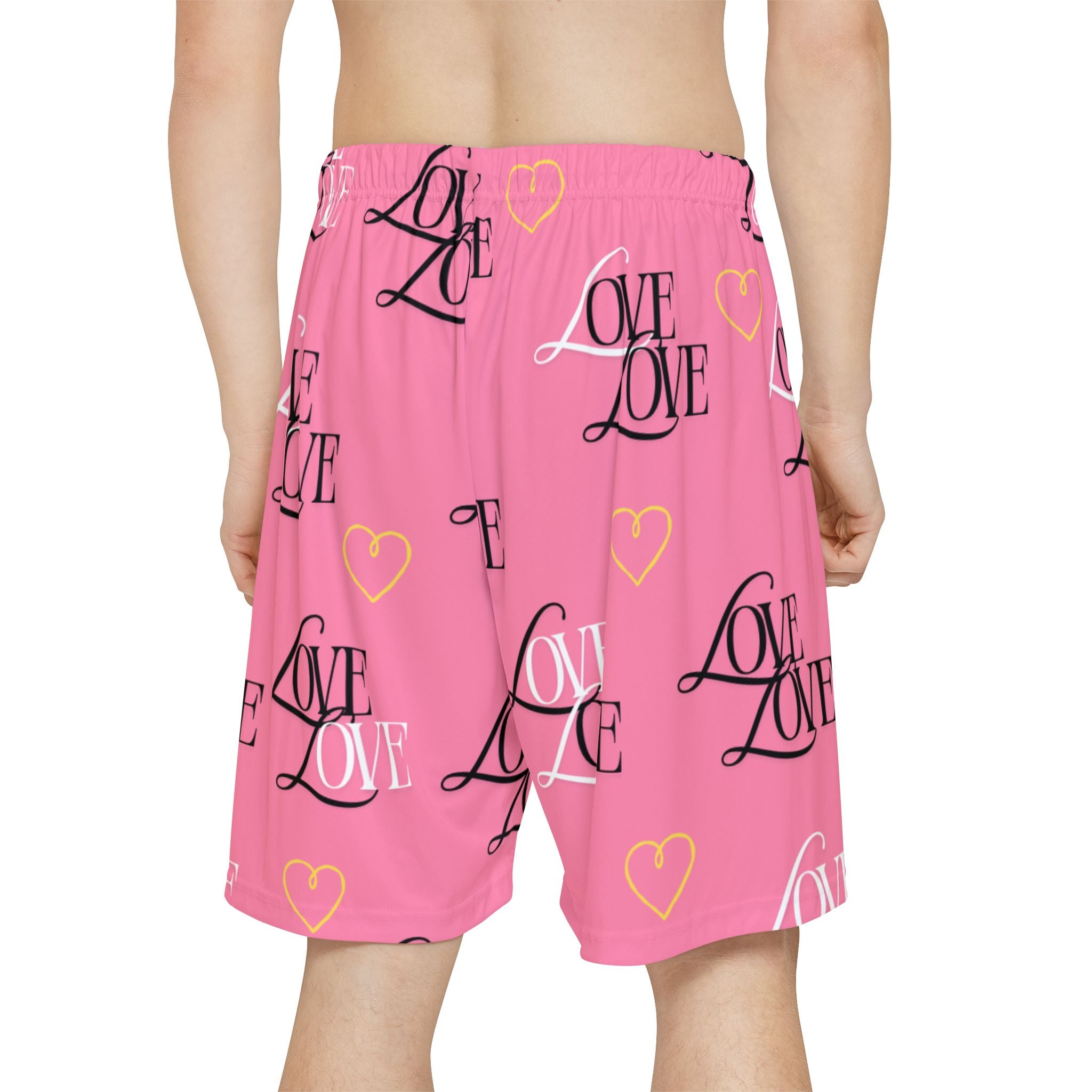 Love Print Men’s Athletic Shorts, Trendy Sports Bottoms, Workout Gear, Casual Summer Shorts, Gifts for Him, Pink Love Shorts