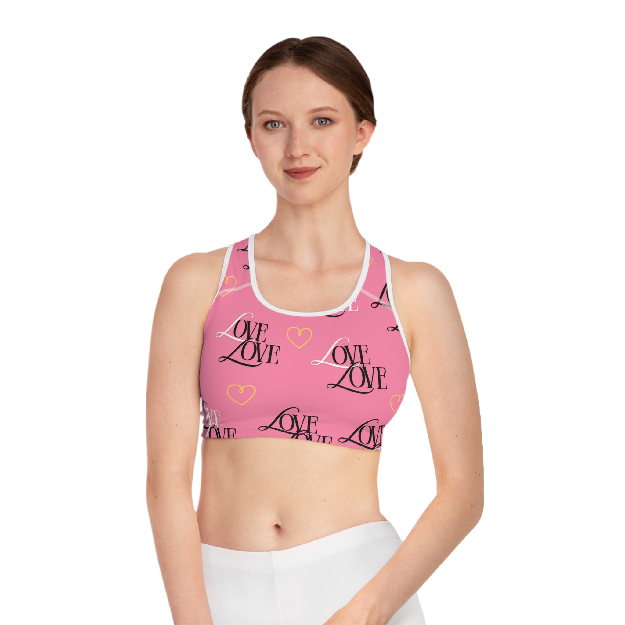 Love Print Sports Bra for Active Women, Cute Workout Top, Valentine's Gift, Exercise Apparel, Yoga Bra
