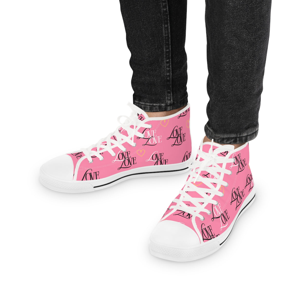 Trendy High Top Sneakers with Love Design, Casual Footwear, Valentine's Day Gift, Street Style Shoes, Custom Sneakers