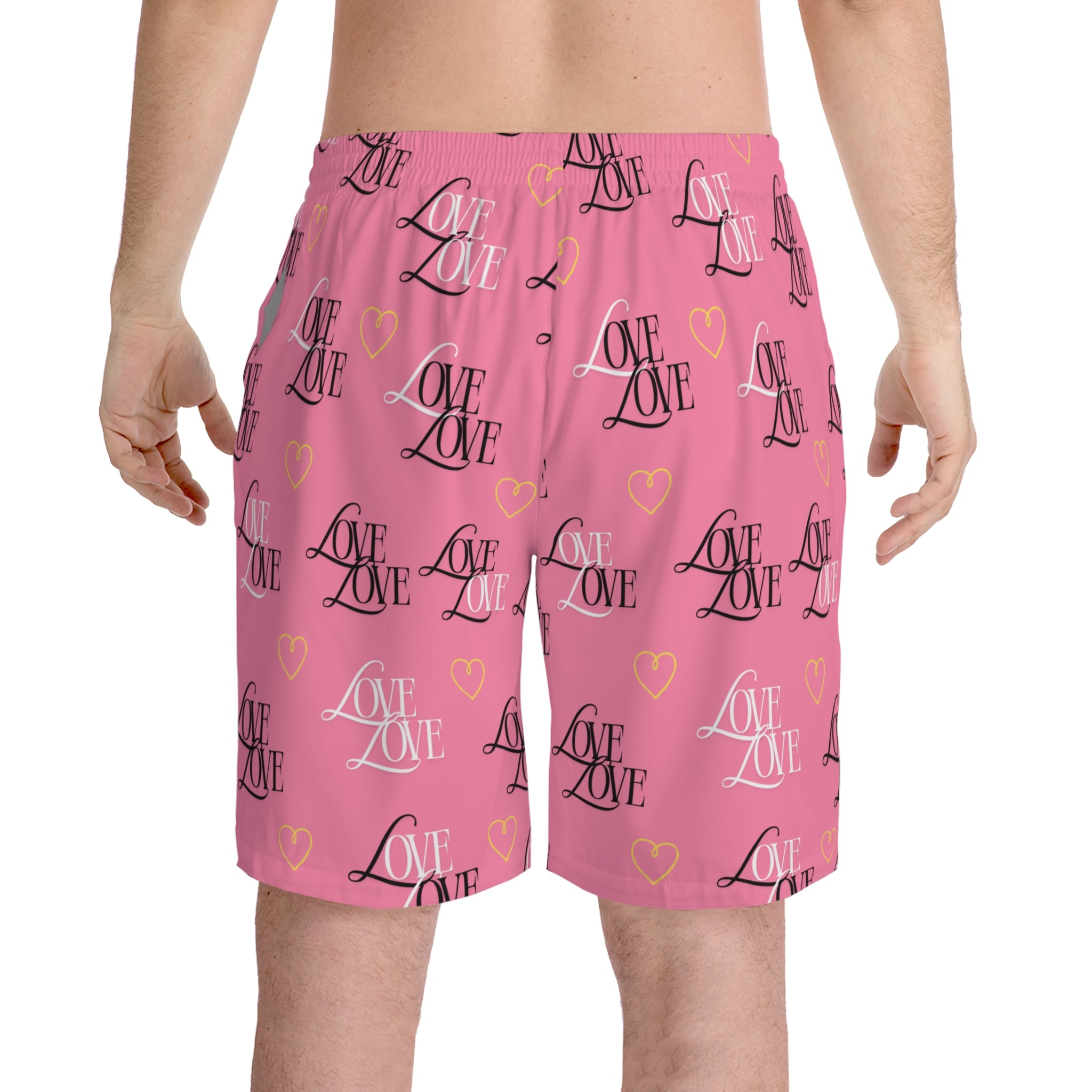 Men's Love Print Beach Shorts - Fun Summer Swimwear, Vacation Essential, Gift for Him, Perfect for Pool Parties, Casual Beachwear