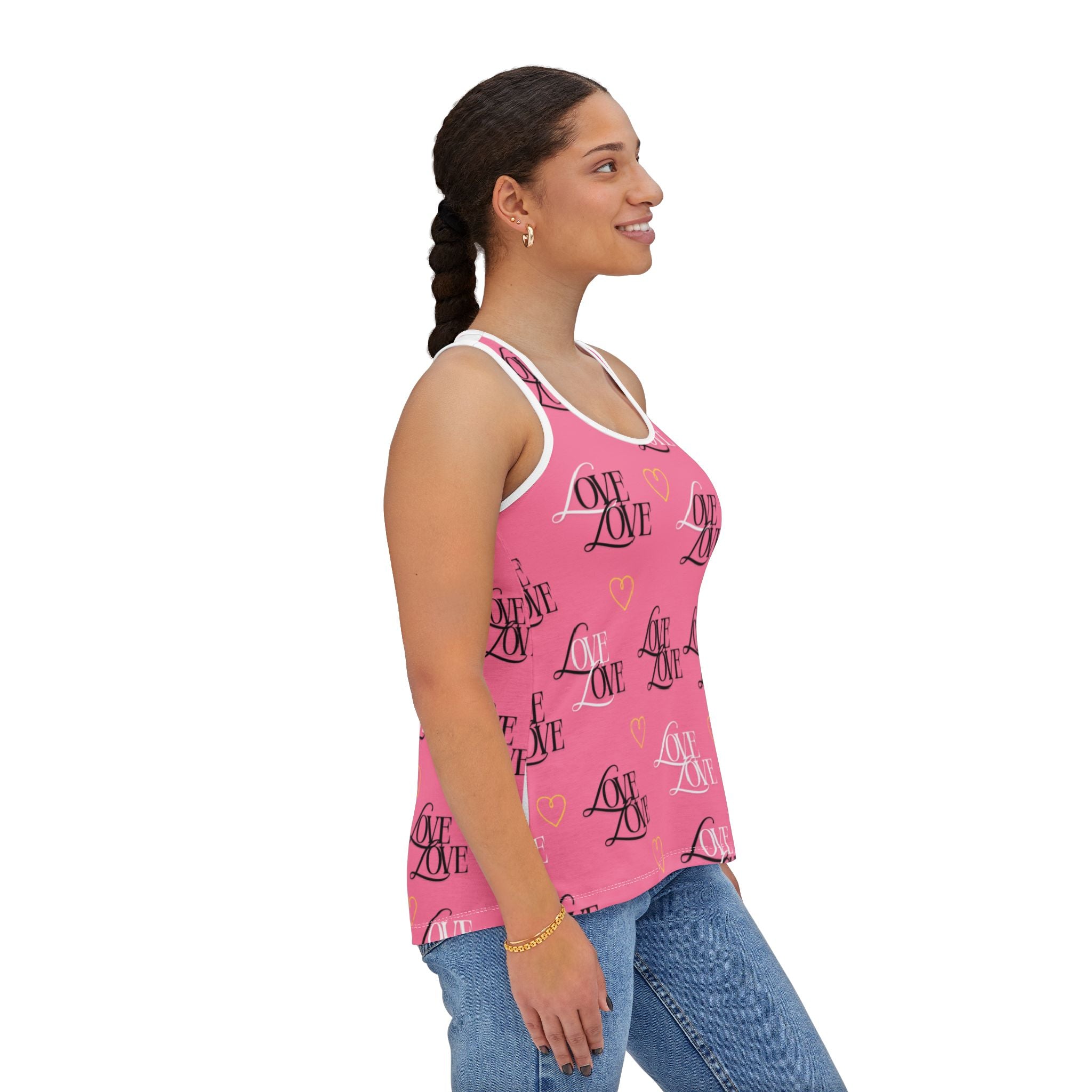 Romantic Love Tank Top, Cute Summer Top, Valentine’s Day Gift, Casual Wear, Love Print Tank, Heart Pattern Shirt