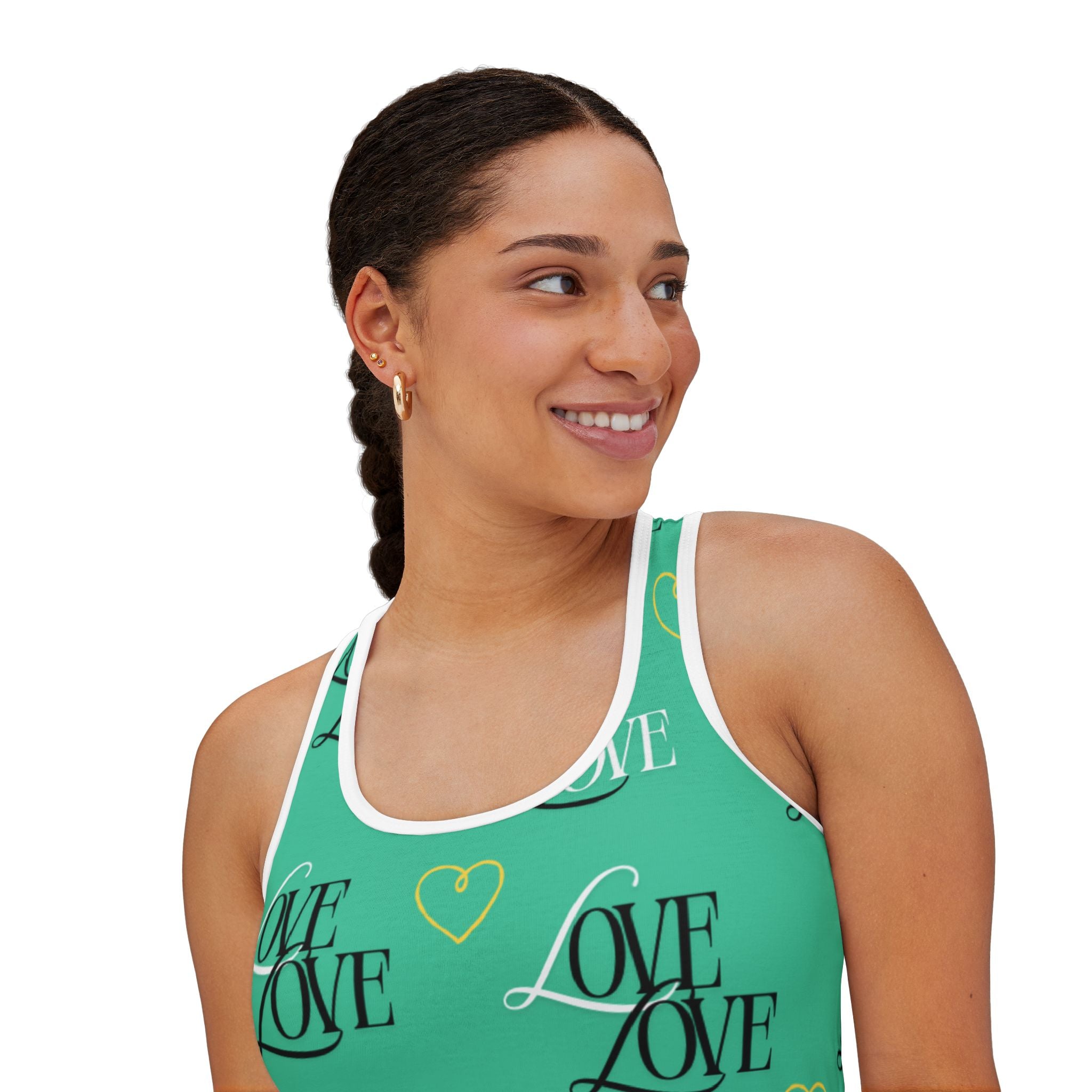 Teal Romantic Love Tank Top, Cute Summer Top, Valentine’s Day Gift, Casual Wear, Love Print Tank, Heart Pattern Shirt