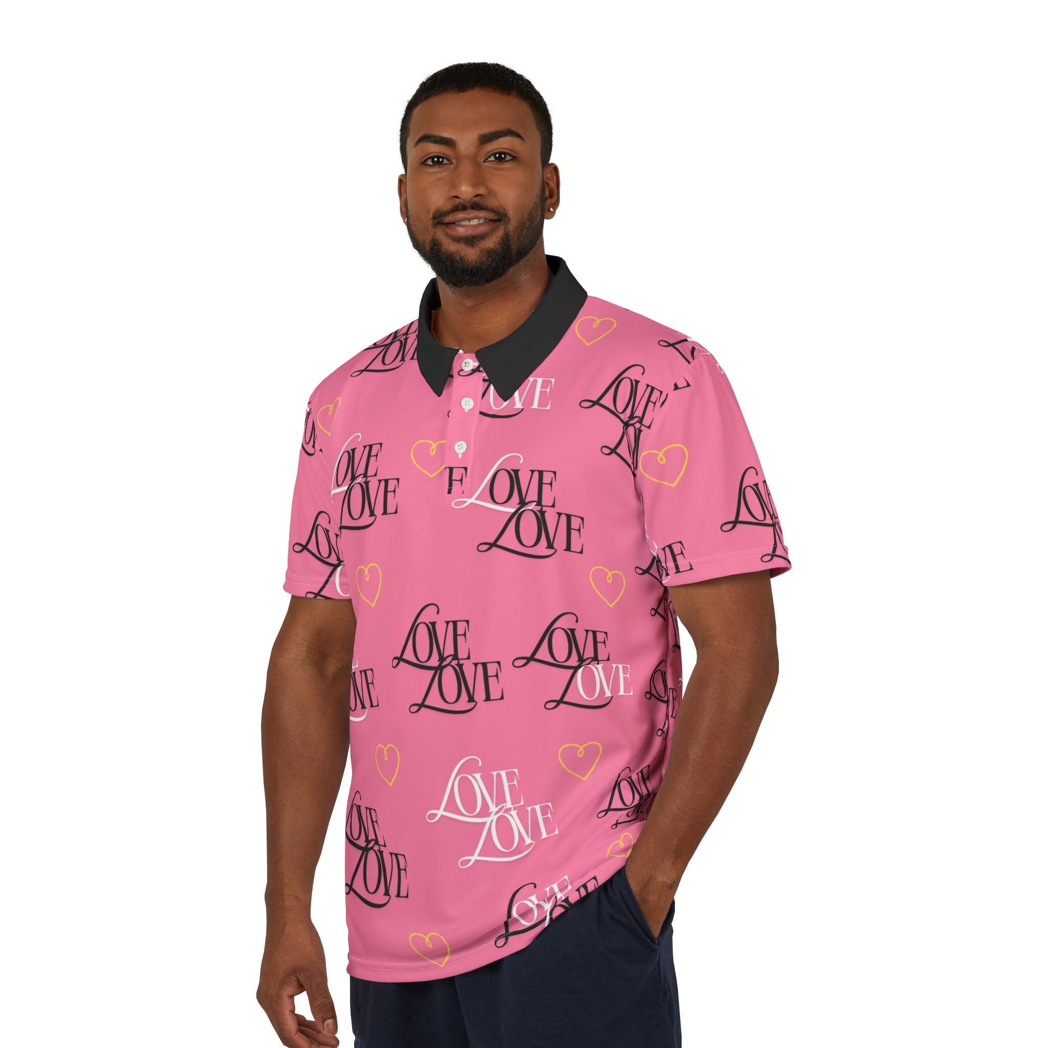 Romantic Love Polo Shirt, Fun Casual Wear, Perfect for Date Nights, Valentine's Day Gift, Vibrant Summer Style, AOP Love Patterns