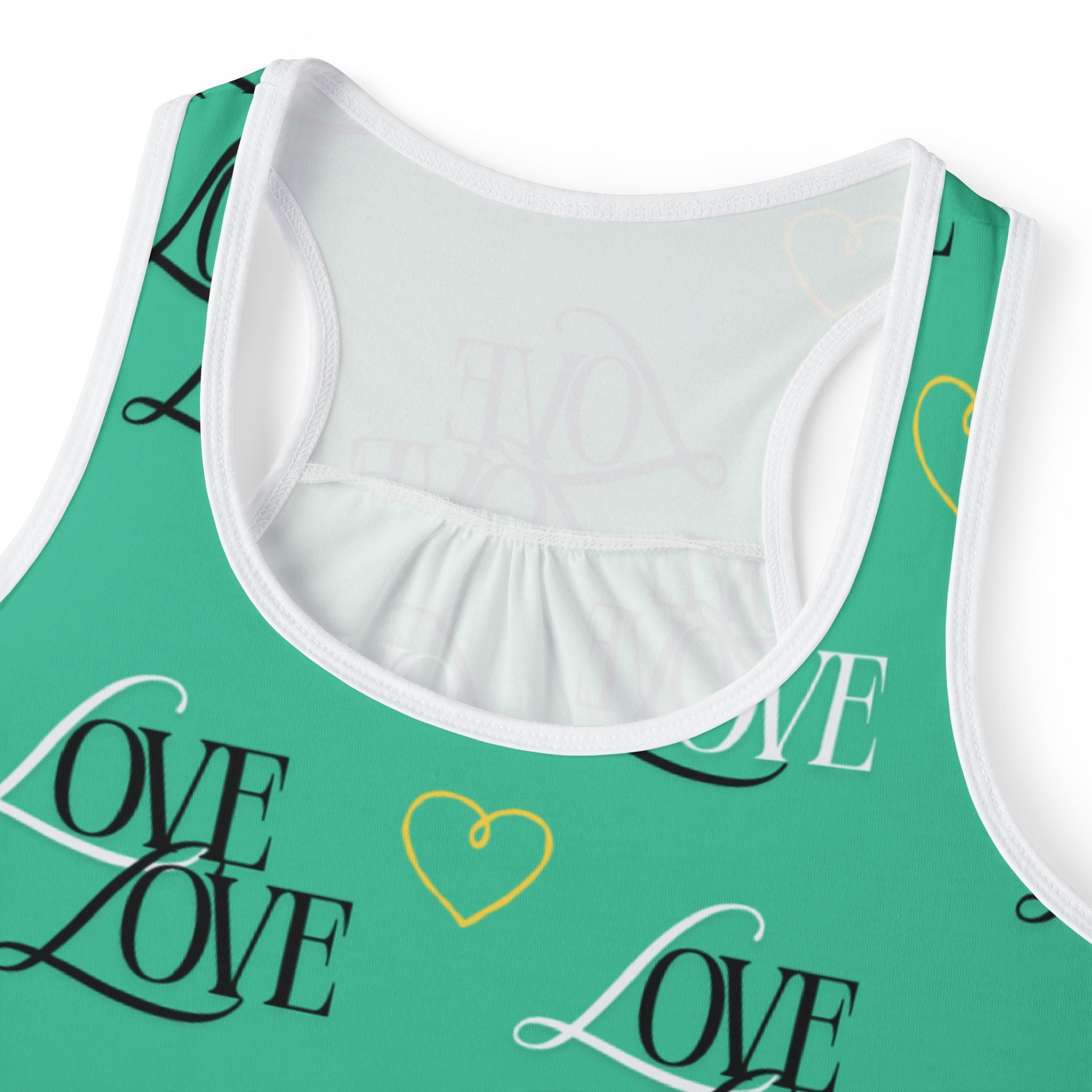 Teal Romantic Love Tank Top, Cute Summer Top, Valentine’s Day Gift, Casual Wear, Love Print Tank, Heart Pattern Shirt