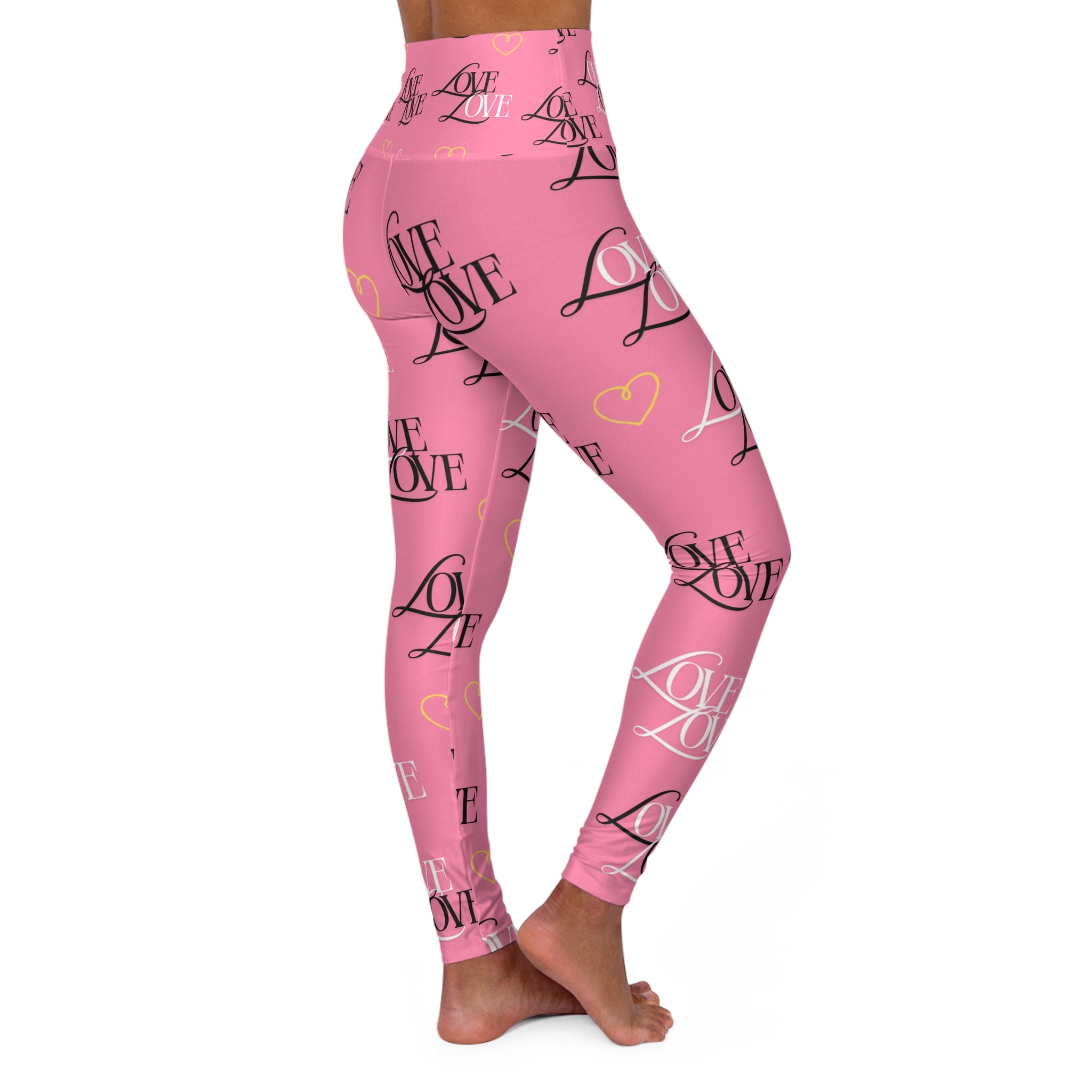 High Waisted Love Print Yoga Leggings | Trendy Workout Gear, Fitness Apparel, Cute Activewear, Gift for Her, Stylish Leggings