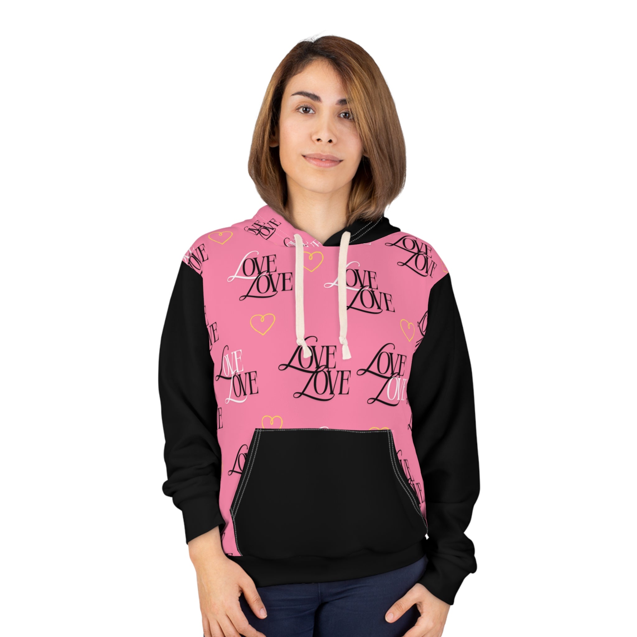 Stylish Love Print Hoodie, Cozy Pullover Sweatshirt for Couples, Ideal Valentine's Gift, Casual Wear for Everyday Comfort, Trendy Streetwear